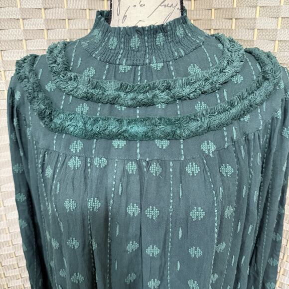Wild DOLORES Shift Dress Size US 6 Emerald Green Smock High Neck Embroidered NEW - Picture 4 of 11